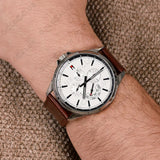 Tommy Hilfiger Multi Function Quartz White Dial Brown Leather Strap Watch for Men - 1791614 Authentic Buy Shop Now