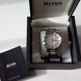 Hugo Boss Aeroliner Chronograph White Dial Silver Steel Strap Watch For Men - 1512445 Authentic Buy Shop Now