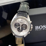 Hugo Boss Casual Chronograph Silver Dial Black Leather Strap Watch For Men - HB1512880 Authentic Buy Shop Now