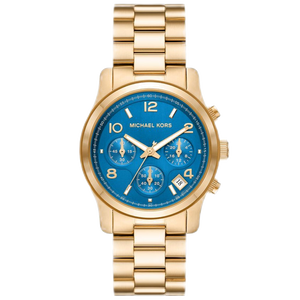 Michael Kors Runway Chronograph Blue Dial Gold Steel Strap Watch For Women - MK7353 Authentic Buy Shop Now