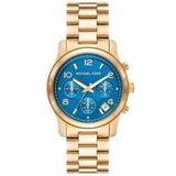 Michael Kors Runway Chronograph Blue Dial Gold Steel Strap Watch For Women - MK7353 Authentic Buy Shop Now