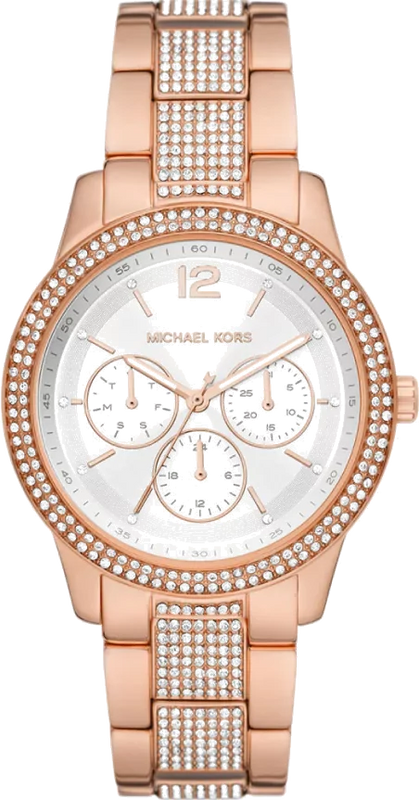 Michael Kors Tibby Chronograph White Dial Rose Gold Steel Strap Watch For Men - MK7293 Authentic Buy Shop Now