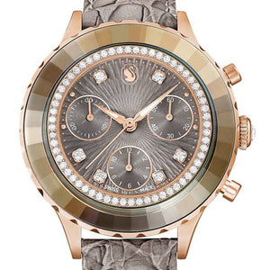 Swarovski Octea Chrono Grey Dial Grey Leather Strap Watch for Women - 5671153 Authentic Buy Shop Now