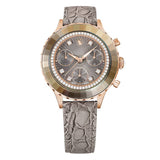 Swarovski Octea Chrono Grey Dial Grey Leather Strap Watch for Women - 5671153 Authentic Buy Shop Now