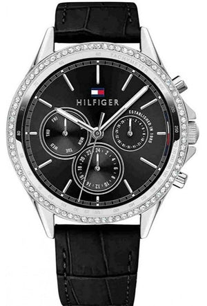 Tommy Hilfiger Ari Diamonds Black Dial Black Leather Strap Watch for Women - 1781981 Authentic Buy Shop Now