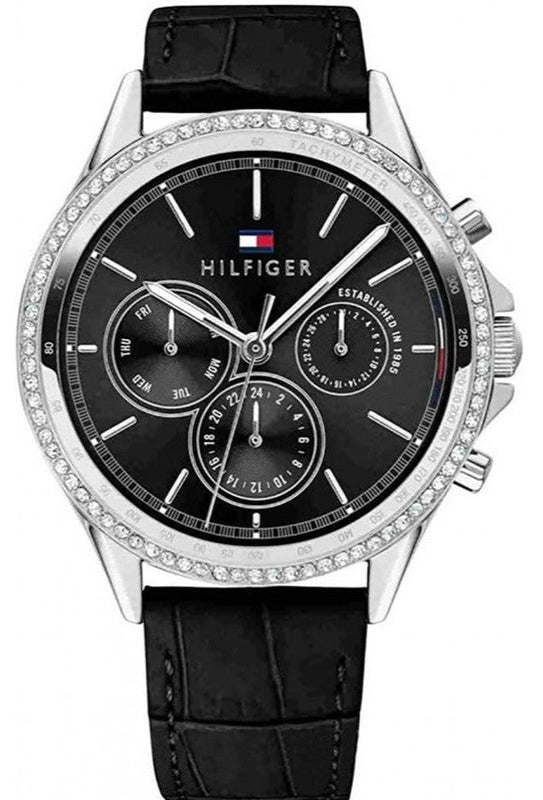 Tommy Hilfiger Ari Diamonds Black Dial Black Leather Strap Watch for Women - 1781981 Authentic Buy Shop Now