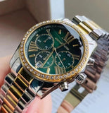 Michael Kors Lexington Chronograph Green Dial Two Tone Steel Strap Watch For Women - MK7303 Authentic Buy Shop Now
