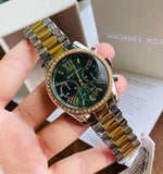 Michael Kors Lexington Chronograph Green Dial Two Tone Steel Strap Watch For Women - MK7303 Authentic Buy Shop Now