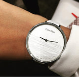 Calvin Klein Rise White Grey Dial White Leather Strap Watch for Women - K7A231L6 Authentic Buy Shop Now