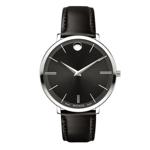 Movado Ultra Slim Black Dial Black Leather Strap Watch For Women - 0607090 Authentic Buy Shop Now