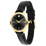 Movado Ultra Slim Black Dial Black Leather Strap Watch For Women - 0607095 Authentic Buy Shop Now