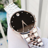 Movado Museum Classic Diamonds Black Dial Silver Steel Strap Watch for Men - 0607201 Authentic Buy Shop Now