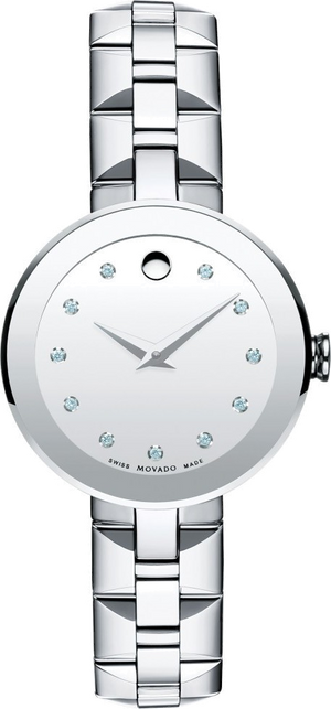 Movado Sapphire Diamonds Silver Dial Silver Steel Strap Watch For Women - 606814 Authentic Buy Shop Now