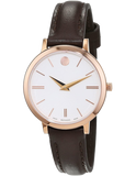 Movado Ultra Slim White Dial Brown Leather Strap Watch For Women - 0607096 Authentic Buy Shop Now