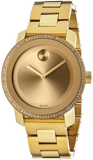 Movado Bold Diamonds Gold Dial Gold Steel Strap Watch for Women - 3600150 Authentic Buy Shop Now