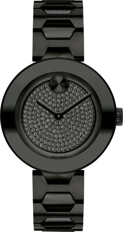 Movado Bold Crystals Black Dial Black Steel Strap Watch for Women - 3600576 Authentic Buy Shop Now