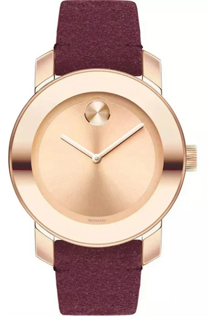 Movado Bold Rose Gold Dial Red Leather Strap Watch for Women - 3600447 Authentic Buy Shop Now
