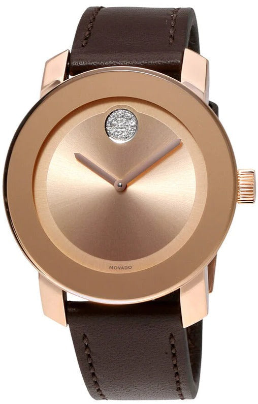 Movado Bold Rose Gold Dial Brown Leather Strap Watch for Men - 3600395 Authentic Buy Shop Now