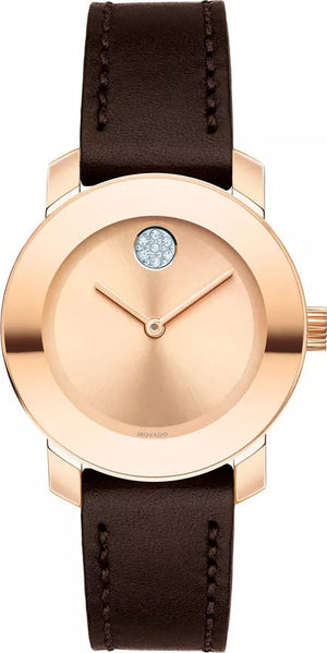 Movado Bold Rose Gold Dial Brown Leather Strap Watch For Women - 3600438 Authentic Buy Shop Now