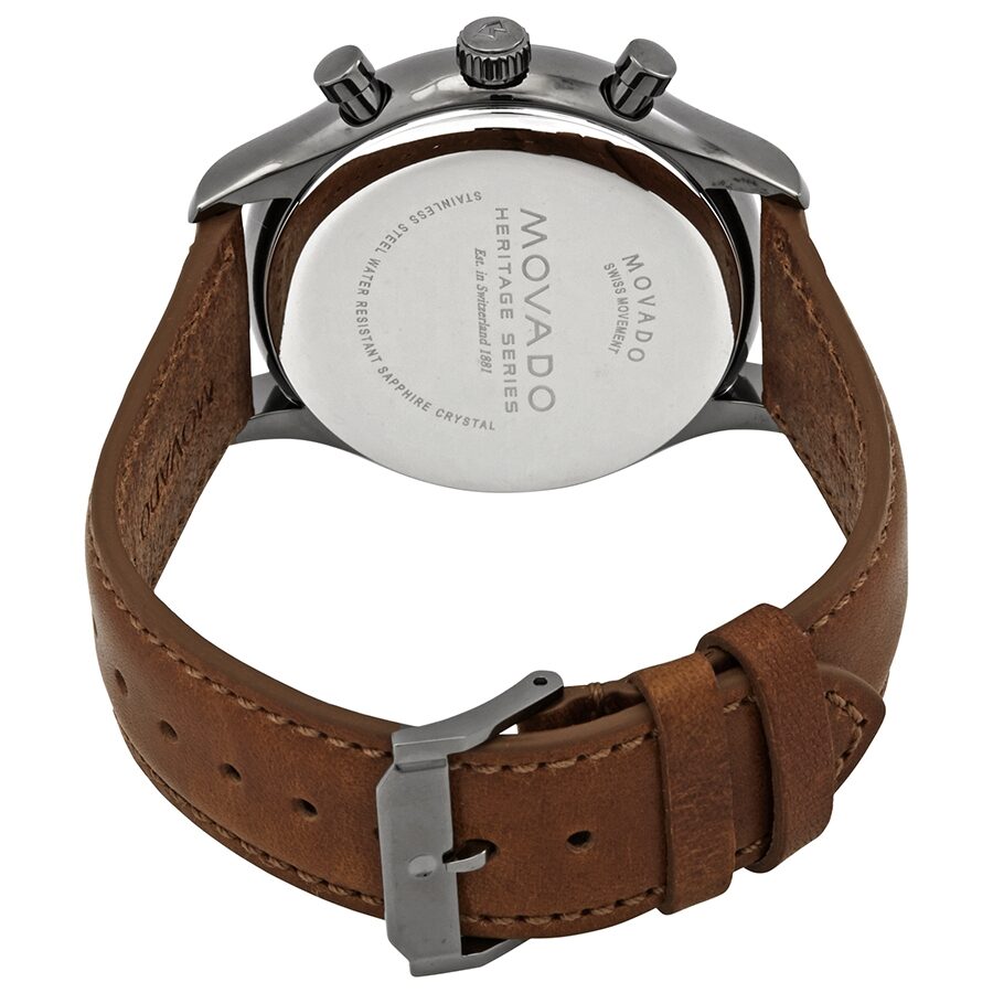 Movado Heritage Calendoplan Chronograph Black Dial Brown Leather Strap Watch for Men - 3650022 Authentic Buy Shop Now