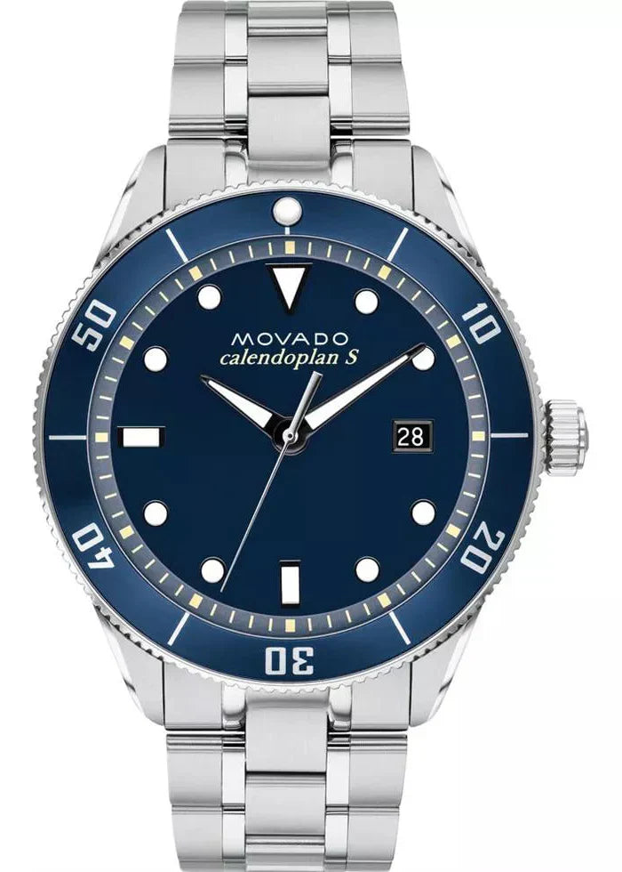 Movado Heritage Calendoplan Blue Dial Silver Steel Strap Watch For Men - 3650094 Authentic Buy Shop Now