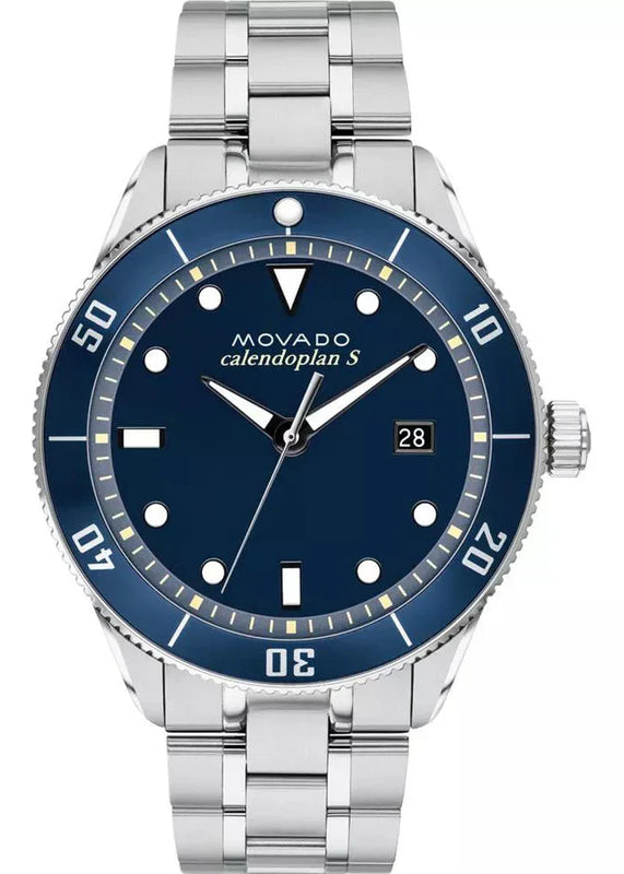 Movado Heritage Calendoplan Blue Dial Silver Steel Strap Watch For Men - 3650094 Authentic Buy Shop Now