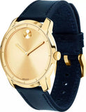 Movado Bold Gold Dial Blue Leather Strap Watch For Men - 3600469 Authentic Buy Shop Now
