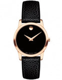Movado Museum Classic Black Dial Black Leather Strap Watch For Women - 607061 Authentic Buy Shop Now