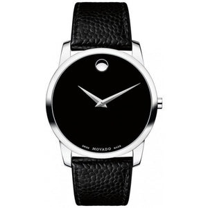 Movado Museum Black Dial Black Leather Strap Watch For Men - 607012 Authentic Buy Shop Now