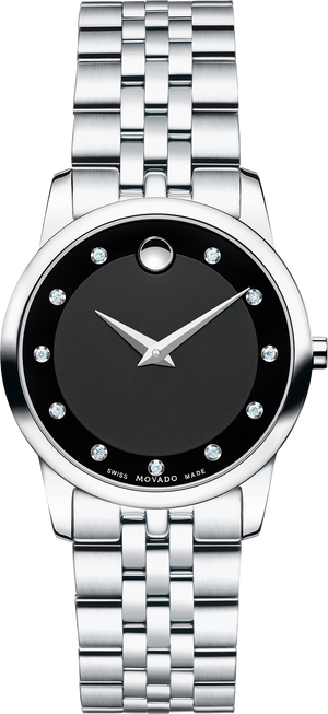 Movado Museum Classic Black Dial Silver Steel Strap Watch For Women - 0606858 Authentic Buy Shop Now