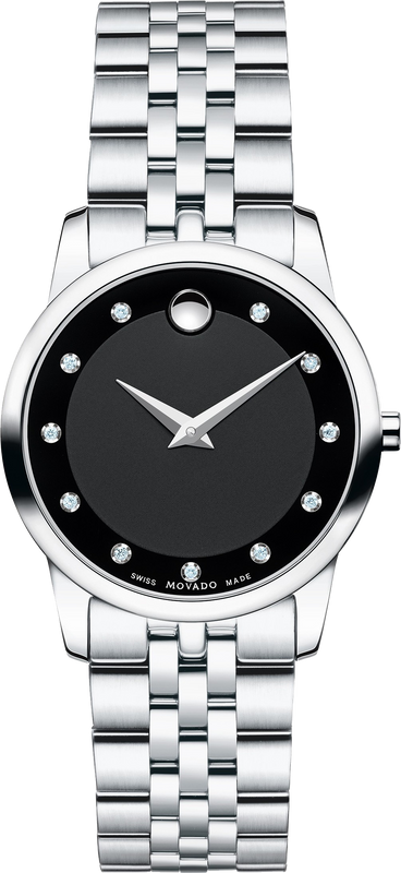 Movado Museum Classic Black Dial Silver Steel Strap Watch For Women - 0606858 Authentic Buy Shop Now