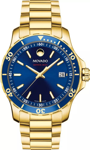 Movado Series 800 Blue Dial Gold Steel Strap Watch For Men - 2600144 Authentic Buy Shop Now