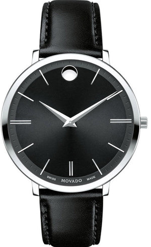 Movado Ultra Slim Black Dial Black Leather Strap Watch For Women - 0607090 Authentic Buy Shop Now