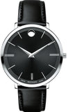 Movado Ultra Slim Black Dial Black Leather Strap Watch For Women - 0607090 Authentic Buy Shop Now
