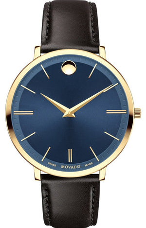 Movado Ultra Slim Blue Dial Brown Leather Strap Watch For Women - 0607092 Authentic Buy Shop Now
