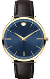 Movado Ultra Slim Blue Dial Brown Leather Strap Watch For Women - 0607092 Authentic Buy Shop Now