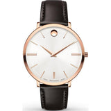 Movado Ultra Slim Silver Dial Brown Leather Strap Watch For Women - 0607093 Authentic Buy Shop Now