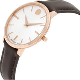 Movado Ultra Slim Silver Dial Brown Leather Strap Watch For Women - 0607093 Authentic Buy Shop Now