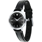 Movado Ultra Slim Black Dial Black Leather Strap Watch For Women - 0607094 Authentic Buy Shop Now
