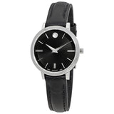 Movado Ultra Slim Black Dial Black Leather Strap Watch For Women - 0607094 Authentic Buy Shop Now