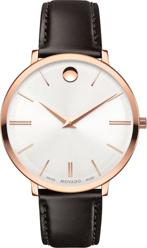 Movado Ultra Slim Silver Dial Brown Leather Strap Watch For Women - 0607093 Authentic Buy Shop Now