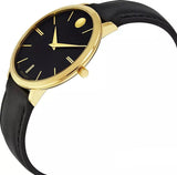 Movado Ultra Slim Black Dial Black Leather Strap Watch For Women - 0607091 Authentic Buy Shop Now