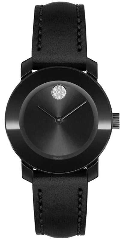 Movado Bold Black Dial Black Leather Strap Watch for Women - 3600483 Authentic Buy Shop Now
