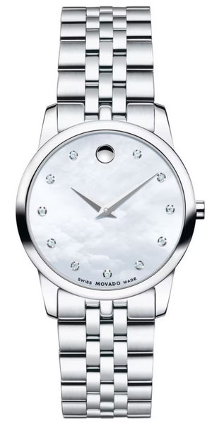 Movado Museum Classic Mother of Pearl Dial Silver Steel Strap Watch For Women - 0606612 Authentic Buy Shop Now