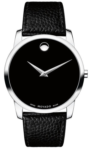 Movado Museum Black Dial Black Leather Strap Watch For Men - 607012 Authentic Buy Shop Now
