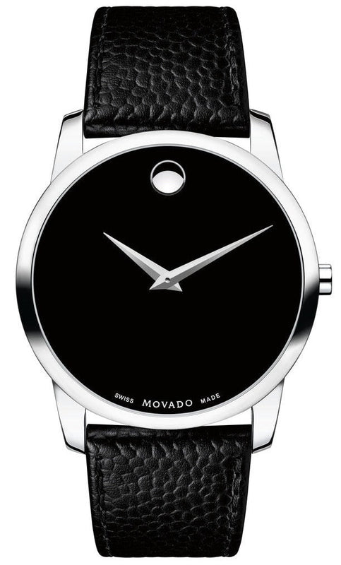 Movado Museum Black Dial Black Leather Strap Watch For Men - 607012 Authentic Buy Shop Now