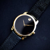 Movado Museum Black Dial Black Leather Strap Watch For Men - 0607014 Authentic Buy Shop Now