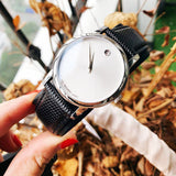 Movado Museum Silver Dial Black Leather Strap Watch For Women - 2100003 Authentic Buy Shop Now