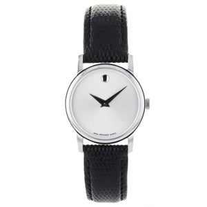Movado Museum Silver Dial Black Leather Strap Watch For Women - 2100003 Authentic Buy Shop Now