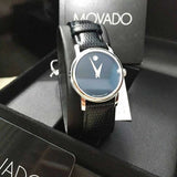 Movado Museum Black Dial Black Leather Strap Watch For Women - 2100004 Authentic Buy Shop Now